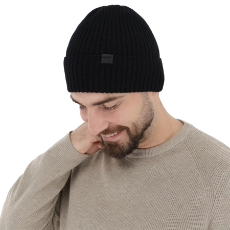 Czapka męska jesienna, wiosenna, czarna, 100% wełniana merino, bezszwowa Foggy-3