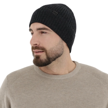 Czapka męska jesienna, wiosenna, ciemnoszara, 100% wełniana merino, bezszwowa Foggy-3
