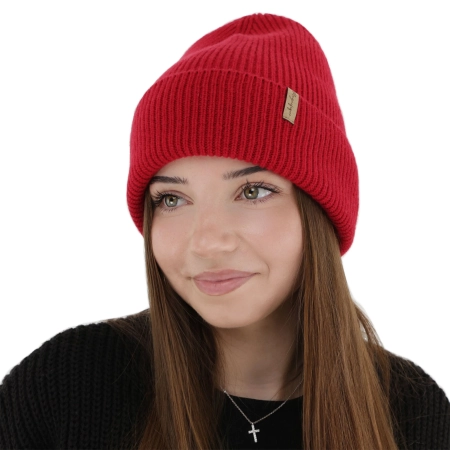 Czapka zimowa damska, czerwona, wełna merino z kaszmirem, Lomi-1
