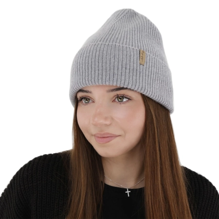 Czapka zimowa damska, szara, wełna merino z kaszmirem, Lomi-1