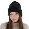 Czapka zimowa damska, ciemnobrązowa, wełna merino z kaszmirem, Lomi-1