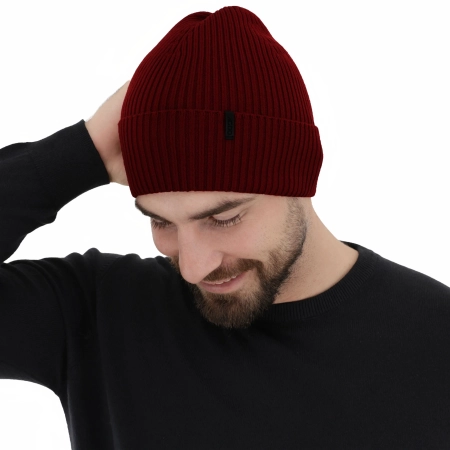 Czapka zimowa męska, czerwona, 100% wełniana merino Thorin-3