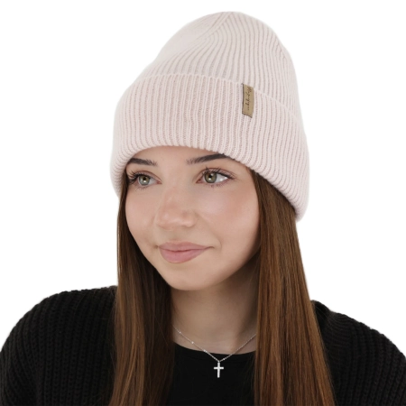 Czapka zimowa damska, jasnoróżowa, wełna merino z kaszmirem, Lomi-4