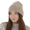 Czapka zimowa damska, beżowa, wełna merino z kaszmirem, Lomi-1