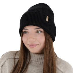 Czapka zimowa damska, czarna, wełna merino z kaszmirem, Lomi-1