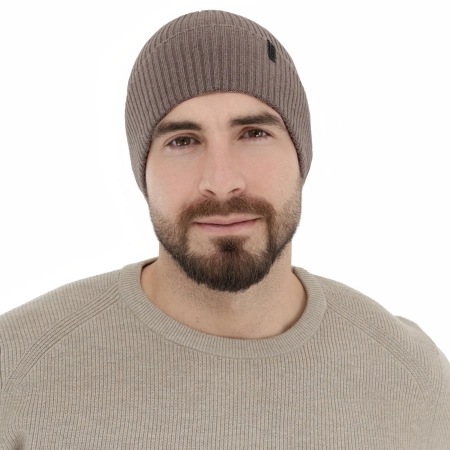 Czapka zimowa męska, beżowa, 100% wełniana merino, Thorin-1