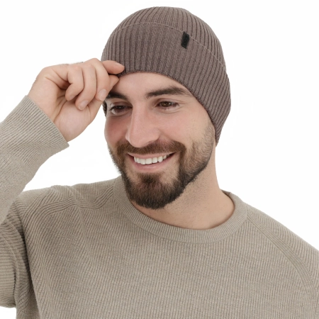 Czapka zimowa męska, beżowa, 100% wełniana merino, Thorin-3
