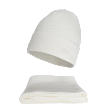 Czapka i szalik damski, zimowy komplet, biały, Rava-2