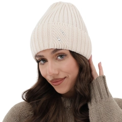 Czapka zimowa damska, jasnoróżowa, 100% wełniana merino Ariga-1