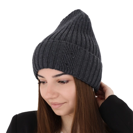 Czapka zimowa damska, szara, 100% wełniana merino Ariga-13