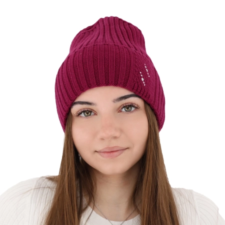 Czapka zimowa damska, różowa, 100% wełniana merino Ariga-17