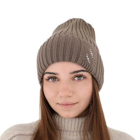 Czapka zimowa damska, różowa, 100% wełniana merino Ariga-25