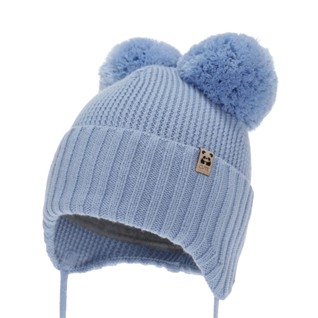 Czapka zimowa dla chłopca, jasnoniebieska, 100% wełniana merino, podszyta wełnianym polarem, Kovu-1