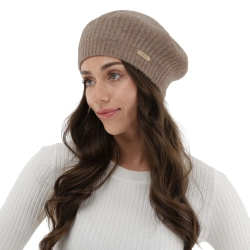 Beret damski zimowy, ciemnobeżowy, Grace-1