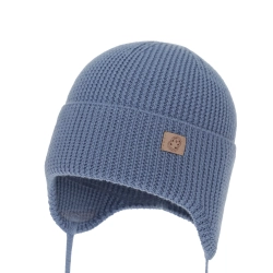 Czapka zimowa, jesienna, wiosenna dla chłopca, 100% wełniana merino, wiązana, niebieska Bakadi-1