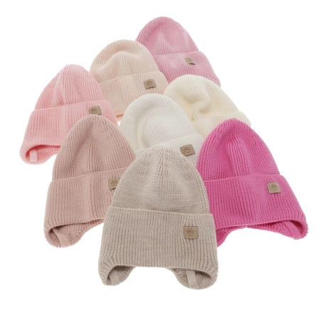 Czapka zimowa, jesienna, wiosenna dla dziewczynki, 100% wełniana merino, wiązana, kremowa Bafra-4