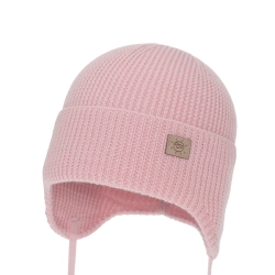Czapka zimowa, jesienna, wiosenna dla dziewczynki, 100% wełniana merino, wiązana, różowa Bafra-1