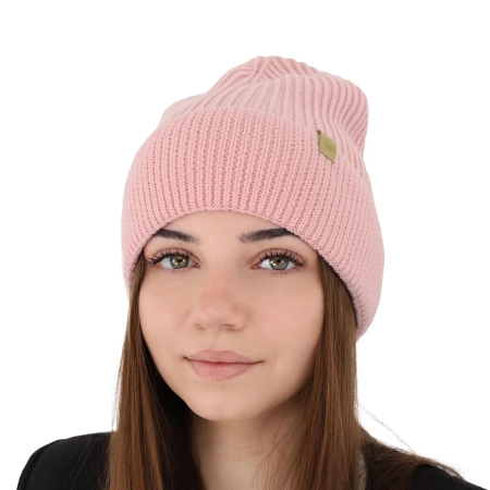 Czapka zimowa damska, różowa, 100% wełniana merino Isla-13