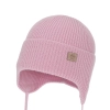 Czapka zimowa, jesienna, wiosenna dla dziewczynki, 100% wełniana merino, wiązana, różowa Bafra-1
