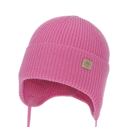 Czapka zimowa, jesienna, wiosenna dla dziewczynki, 100% wełniana merino, wiązana, różowa Bafra-1