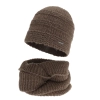 Czapka i szalik komin, zimowy komplet, brązowy, z wełną merino, Driva-2