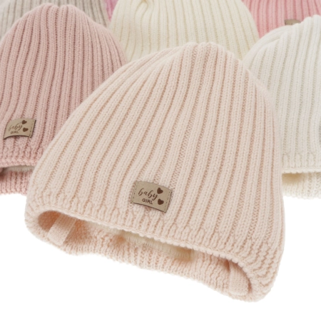 Czapka zimowa dla dziewczynki, różowa, 100% wełniana merino, podszyta polarem merino, wiązana Buma-2