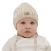 Czapka zimowa dla dziewczynki, beżowa, 100% wełniana merino, podszyta polarem merino, wiązana Buma-1
