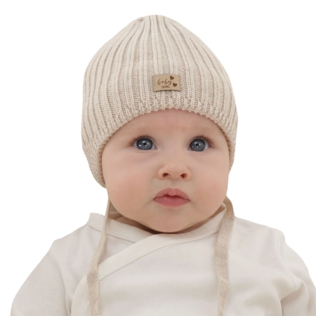 Czapka zimowa dla dziewczynki, beżowa, 100% wełniana merino, podszyta polarem merino, wiązana Buma-1