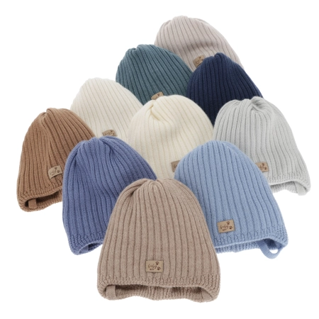 Czapka zimowa dla chłopca, granatowa, wiązana, 100% wełniana merino, podszyta polarem merino, Buno-4