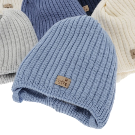 Czapka zimowa dla chłopca, camel, wiązana, 100% wełniana merino, podszyta polarem merino, Buno-3