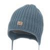 Czapka zimowa dla chłopca, niebieska, wiązana, 100% wełniana merino, podszyta polarem merino, Buno-1