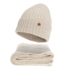 Czapka i szalik damski, zimowy komplet, jasnobeżowy, z wełną merino, Tolvia-1