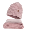 Czapka i szalik damski, zimowy komplet, różowy, z wełną merino, Tolvia-1