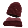 Czapka i szalik damski, zimowy komplet, bordowy, z wełną merino, Tolvia-1