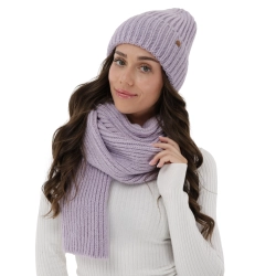Czapka i szalik damski, zimowy komplet, fioletowy, z wełną merino, Tolvia-1