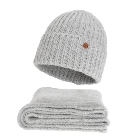 Czapka i szalik damski, zimowy komplet, szary, z wełną merino, Tolvia-1