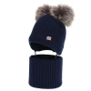 Czapka i komin dla chłopca, zimowy komplet, granatowy, 100% wełniany merino, podszyty polarem wełnianym, Riks-1