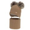 Czapka i komin dla chłopca, zimowy komplet, camel, 100% wełniany merino, podszyty polarem wełnianym, Riks-1