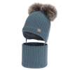 Czapka i komin dla chłopca, zimowy komplet, niebieski, 100% wełniany merino, podszyty polarem wełnianym, Riks-1