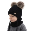 Czapka i komin dla chłopca, zimowy komplet, czarny, 100% wełniany merino, podszyty polarem wełnianym, Riks-1