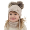 Czapka i komin dla dziewczynki, zimowy komplet, beżowy, 100% wełniany merino, podszyty polarem wełnianym, Remika-2