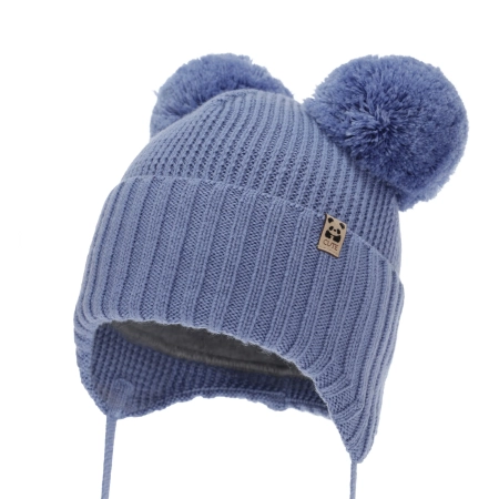 Czapka zimowa dla chłopca, niebieska, 100% wełniana merino, podszyta wełnianym polarem, Kovu-1