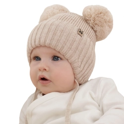 Czapka zimowa dla chłopca, jasnobeżowa, 100% wełniana merino, podszyta wełnianym polarem, Kovu-1