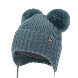Czapka zimowa dla chłopca, niebieska, 100% wełniana merino, podszyta wełnianym polarem, Kovu-1