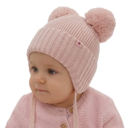 Czapka zimowa dla dziewczynki, różowa, 100% wełniana merino, podszyta wełnianym polarem, wiązana Kiarina-1