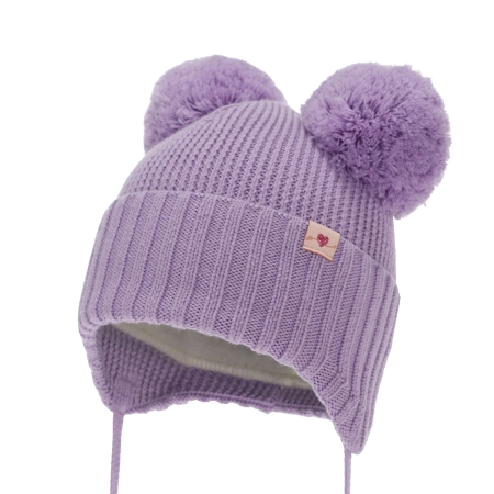 Czapka zimowa dla dziewczynki, fioletowa, 100% wełniana merino, podszyta wełnianym polarem, wiązana Kiarina-1