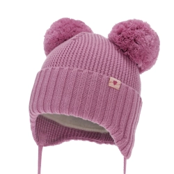 Czapka zimowa dla dziewczynki, fioletowa, 100% wełniana merino, podszyta wełnianym polarem, wiązana Kiarina-1