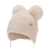 Czapka zimowa dla dziewczynki, jasnoróżowa, 100% wełniana merino, podszyta wełnianym polarem, wiązana Kiarina-2