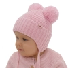 Czapka zimowa dla dziewczynki, różowa, 100% wełniana merino, podszyta wełnianym polarem, wiązana Kiarina-1