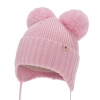 Czapka zimowa dla dziewczynki, różowa, 100% wełniana merino, podszyta wełnianym polarem, wiązana Kiarina-2